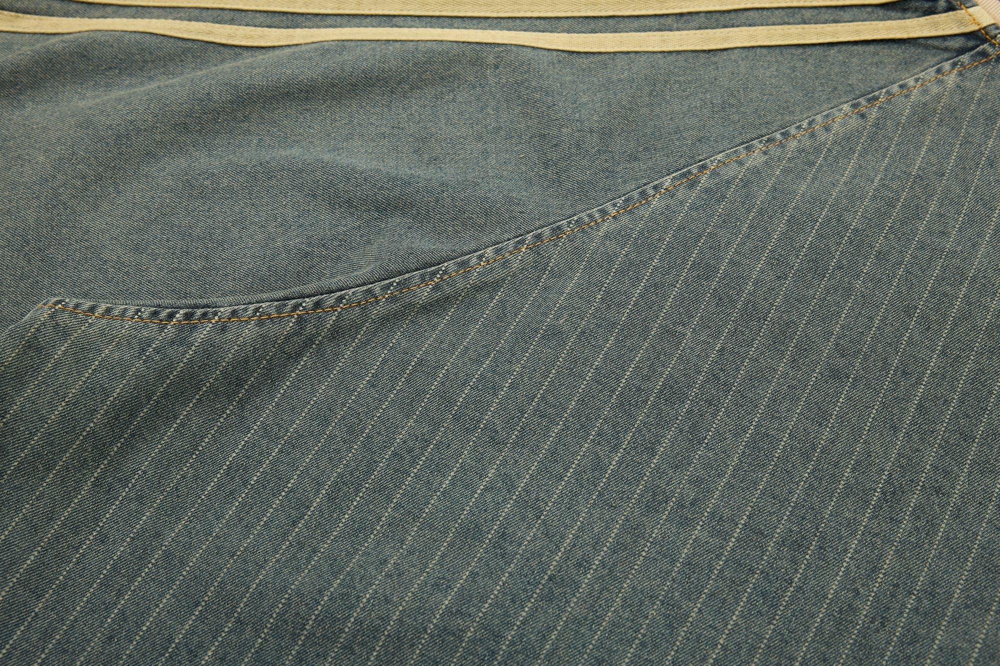 Vintage Pinstripe Denim Sport Tee | Embroidered Streetwear