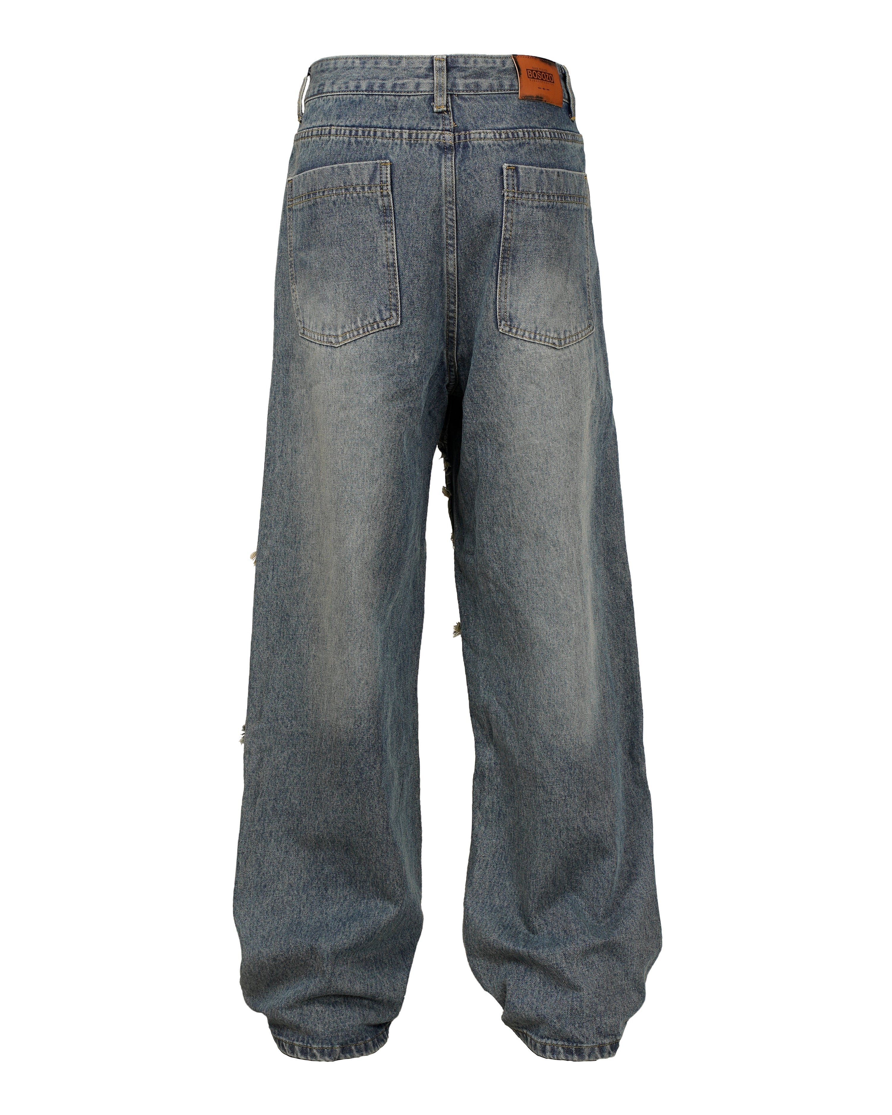 Spiral-Tear Grunge Wide-Leg Denim Jeans | Distressed Streetwear