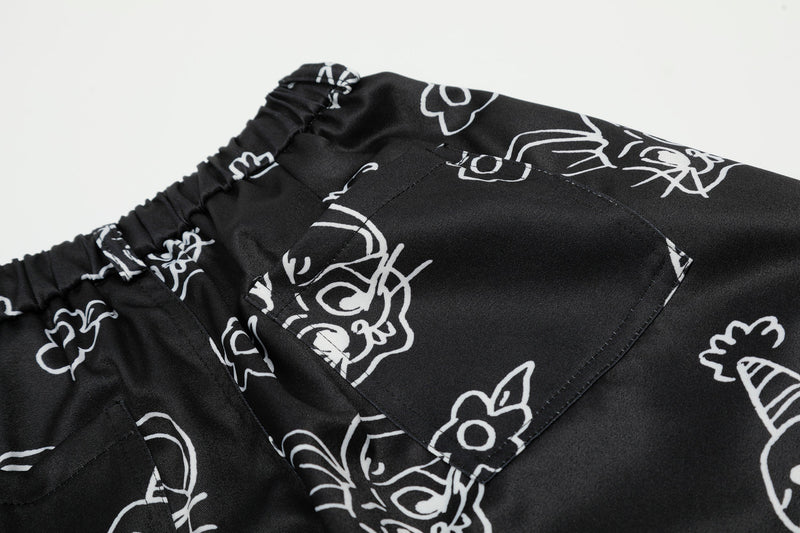Cartoon Graphic Wide-Leg Cargo Pants | Streetwear