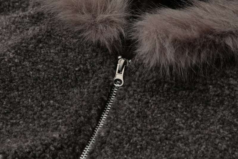 Faux Shearling Hooded Bomber Jacket with Fur Trim