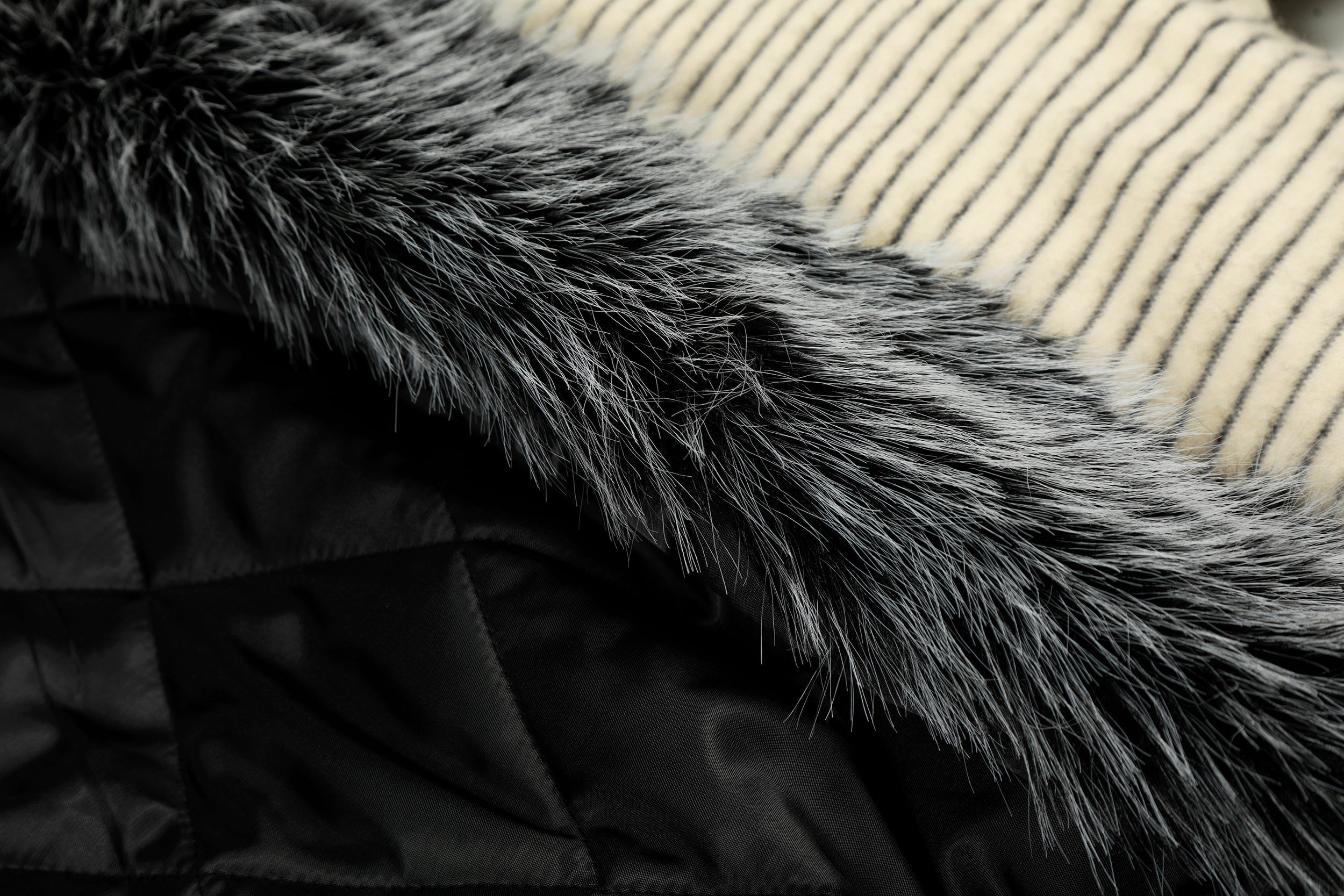 Faux-Fur Lined Striped Zip-Up Hoodie Jacket | SEAKOFF