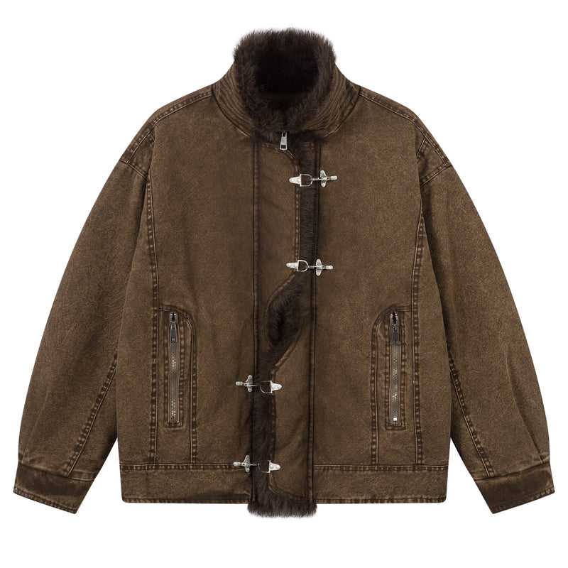 Fur-Lined Toggle Jacket | Vintage Washed Streetwear Coat
