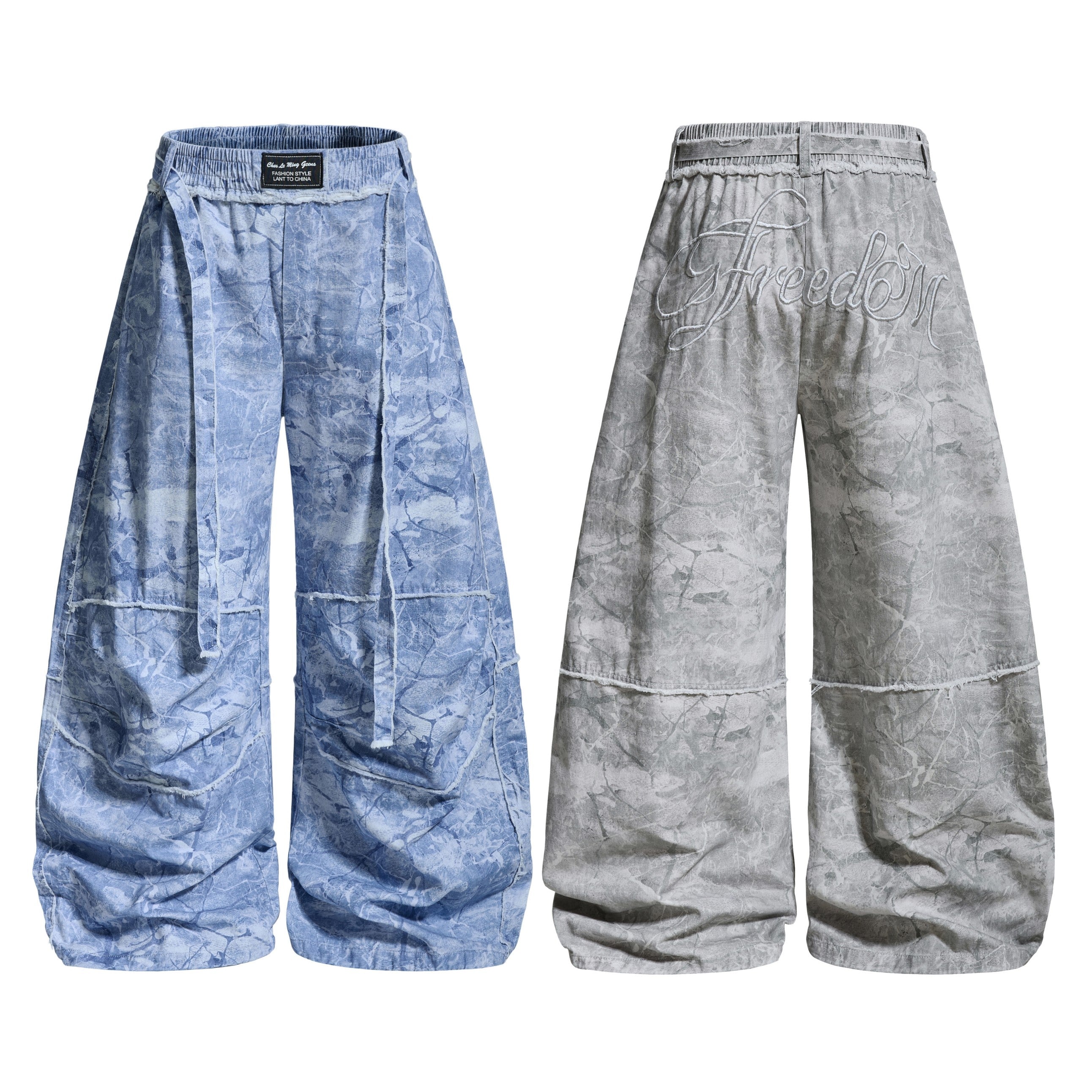 Washed Marble Wide-Leg Baggy Pants | Streetwear Denim