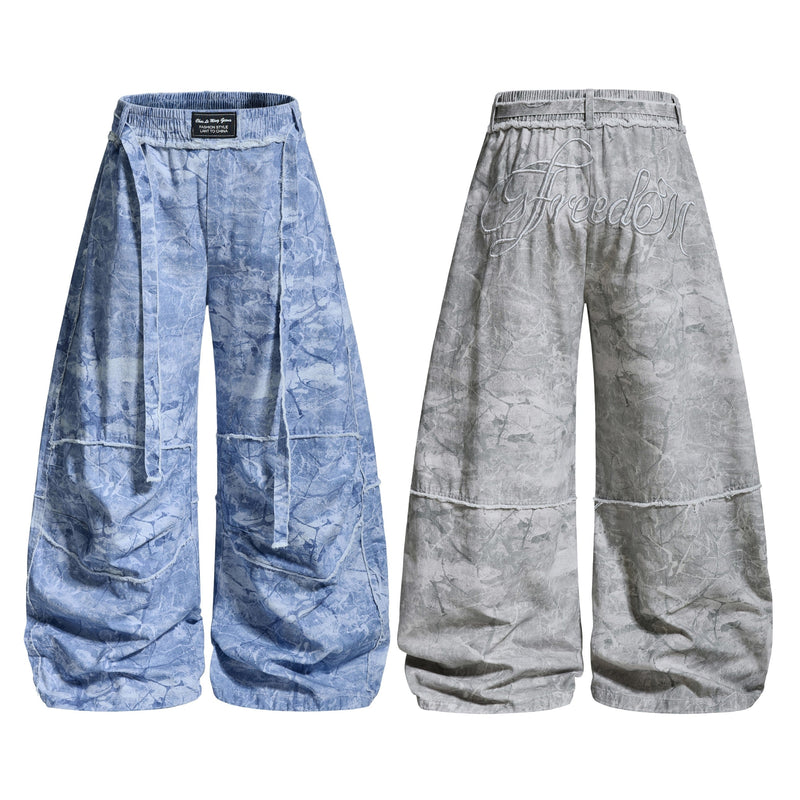 Washed Marble Wide-Leg Baggy Pants | Streetwear Denim