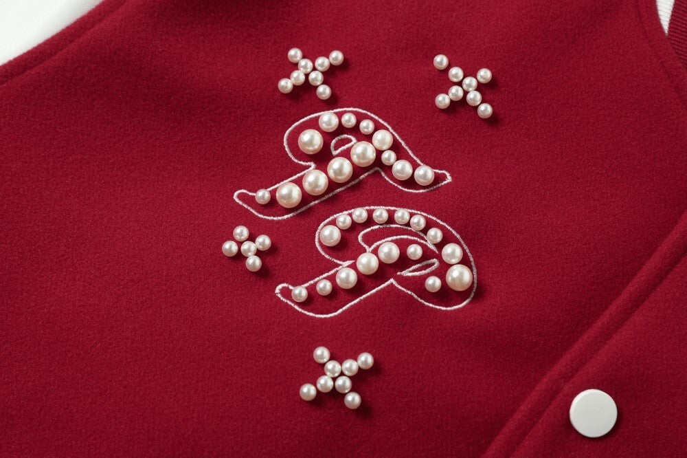 Pearl-Studded Varsity Jacket | Taeleplus More Money Design