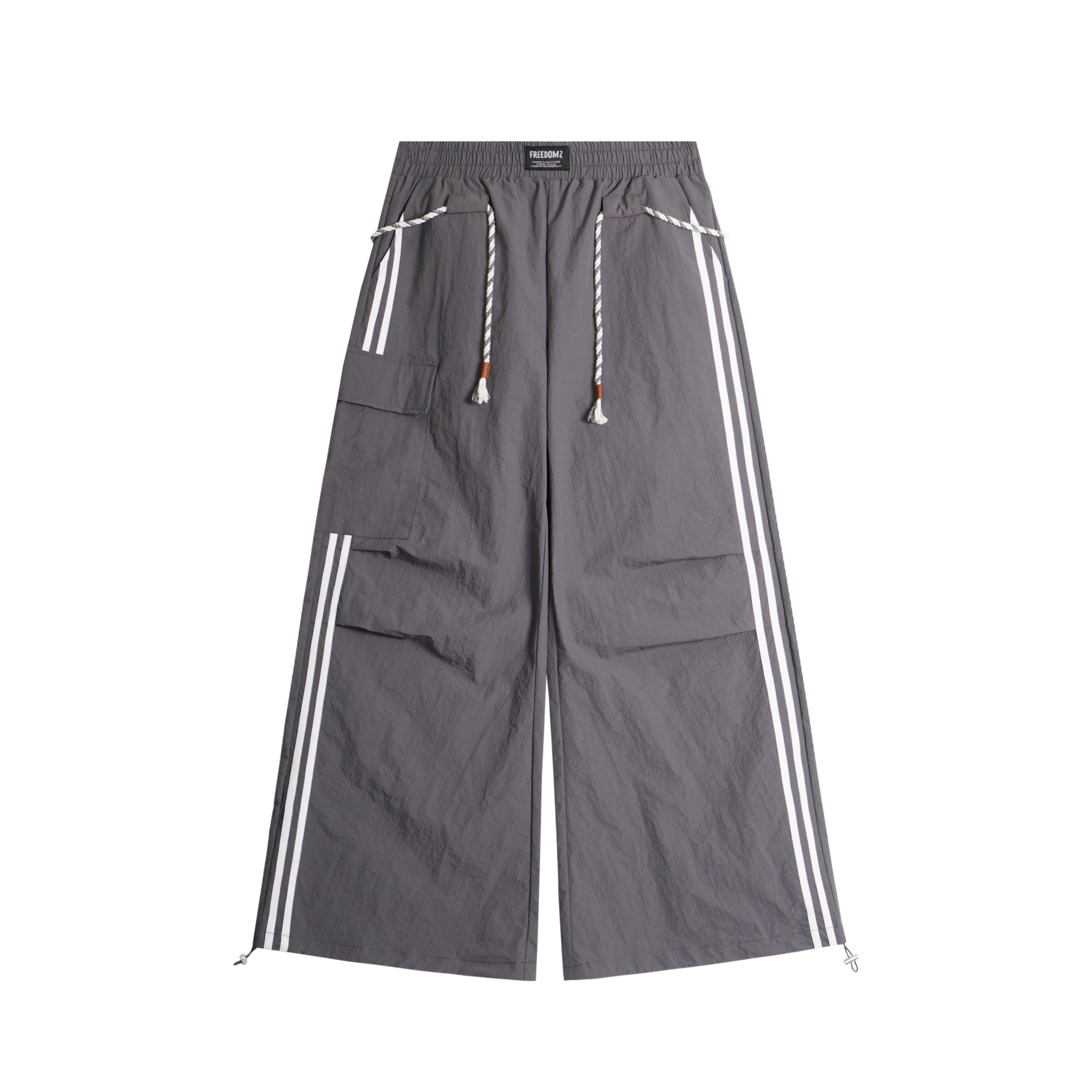 Tech Stripe Nylon Wide-Leg Cargo Pants | Streetwear