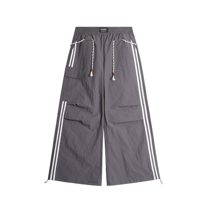 Tech Stripe Nylon Wide-Leg Cargo Pants | Streetwear