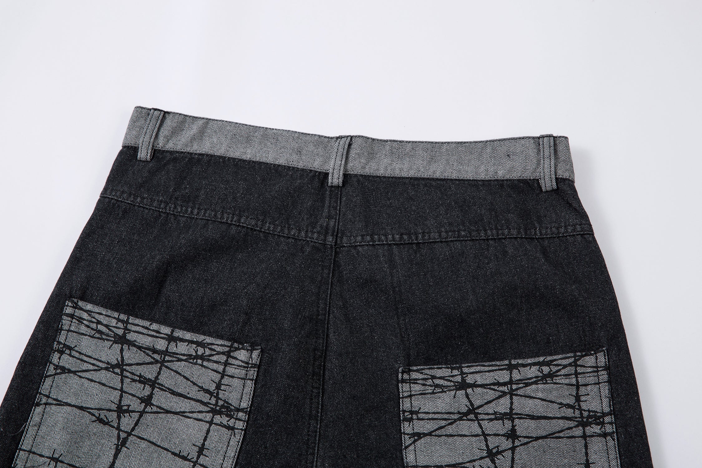 Omirad Contrast Pocket Wide-Leg Jeans | Black Denim