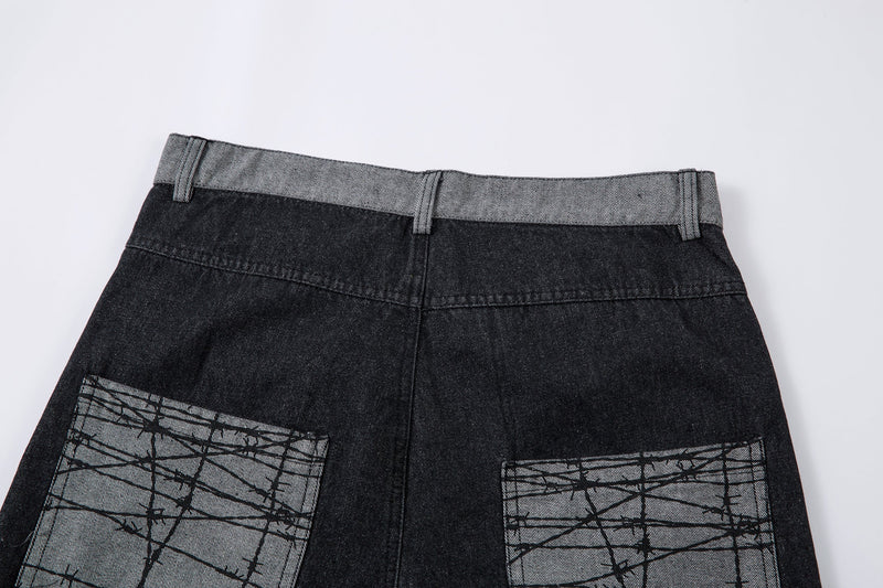 Omirad Contrast Pocket Wide-Leg Jeans | Black Denim