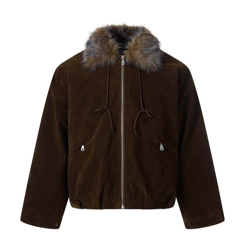 Faux Fur Collar Velvet Bomber Jacket | Cropped Streetwear