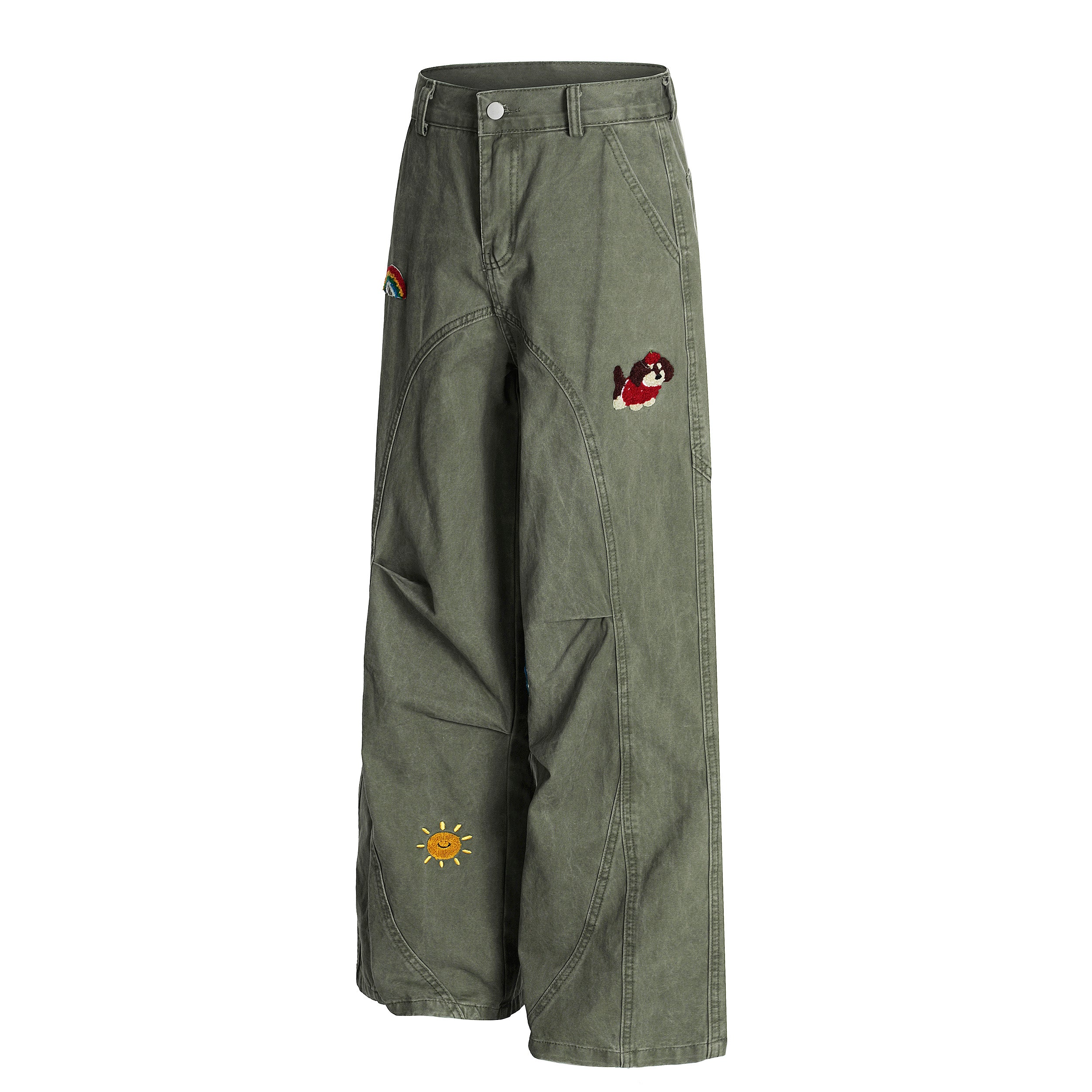 Rainbow Patch Embroidered Wide-Leg Pants | Streetwear