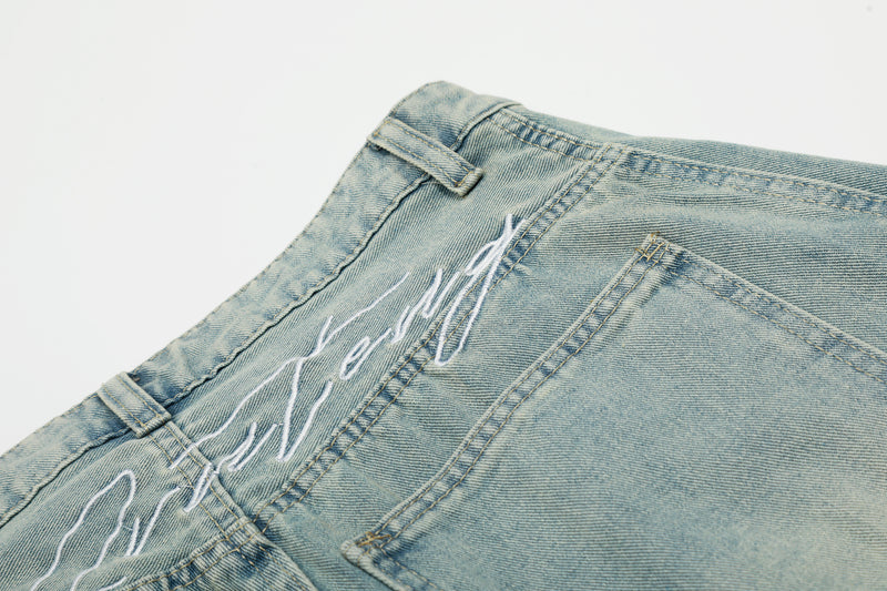 Omirad Curved Barrel Jeans | Wide Leg Vintage Wash Denim