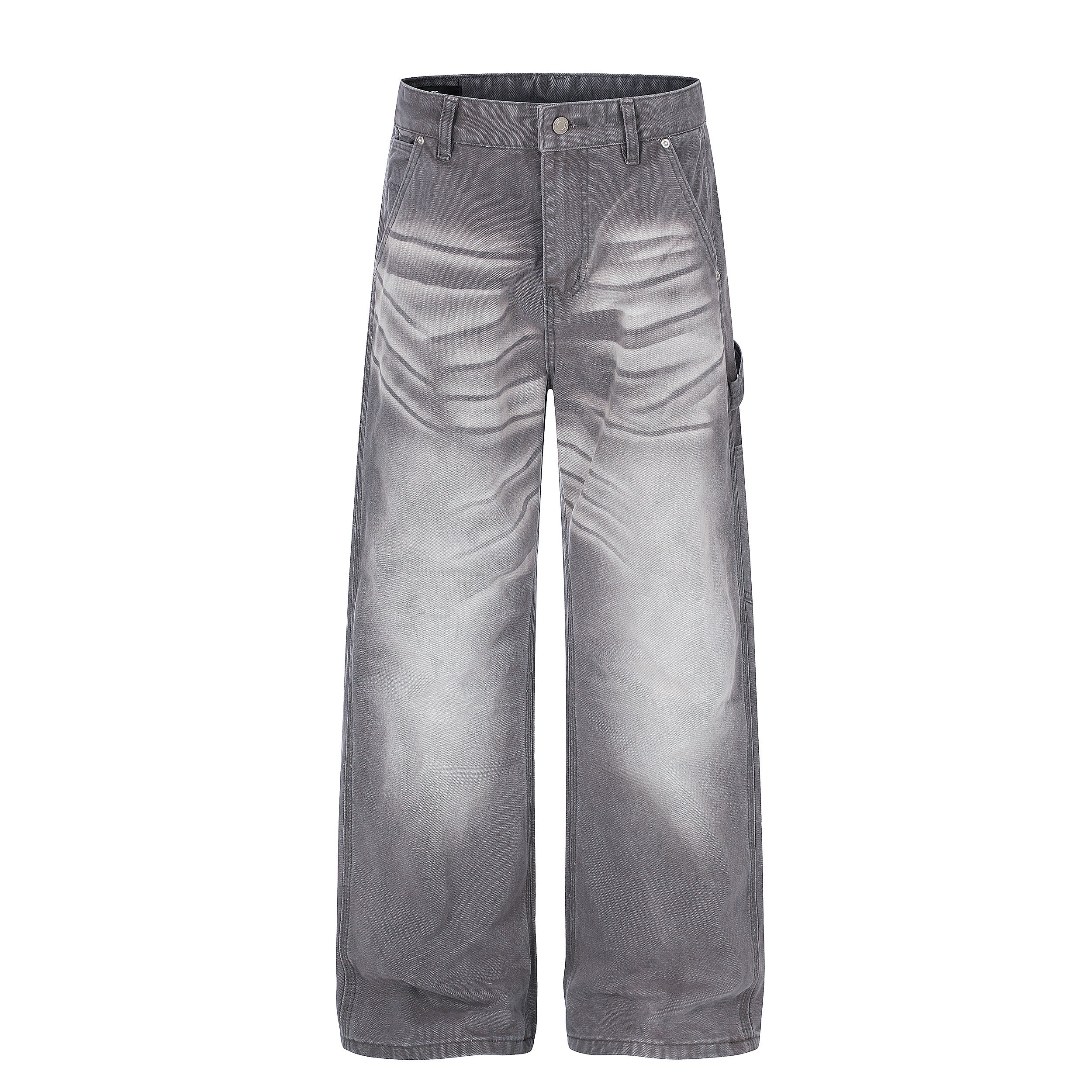 Washed Wrinkle Effect Wide-Leg Denim Jeans | Omirad