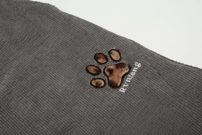 Corduroy Paw Embroidered Barrel-Leg Pants | Streetwear