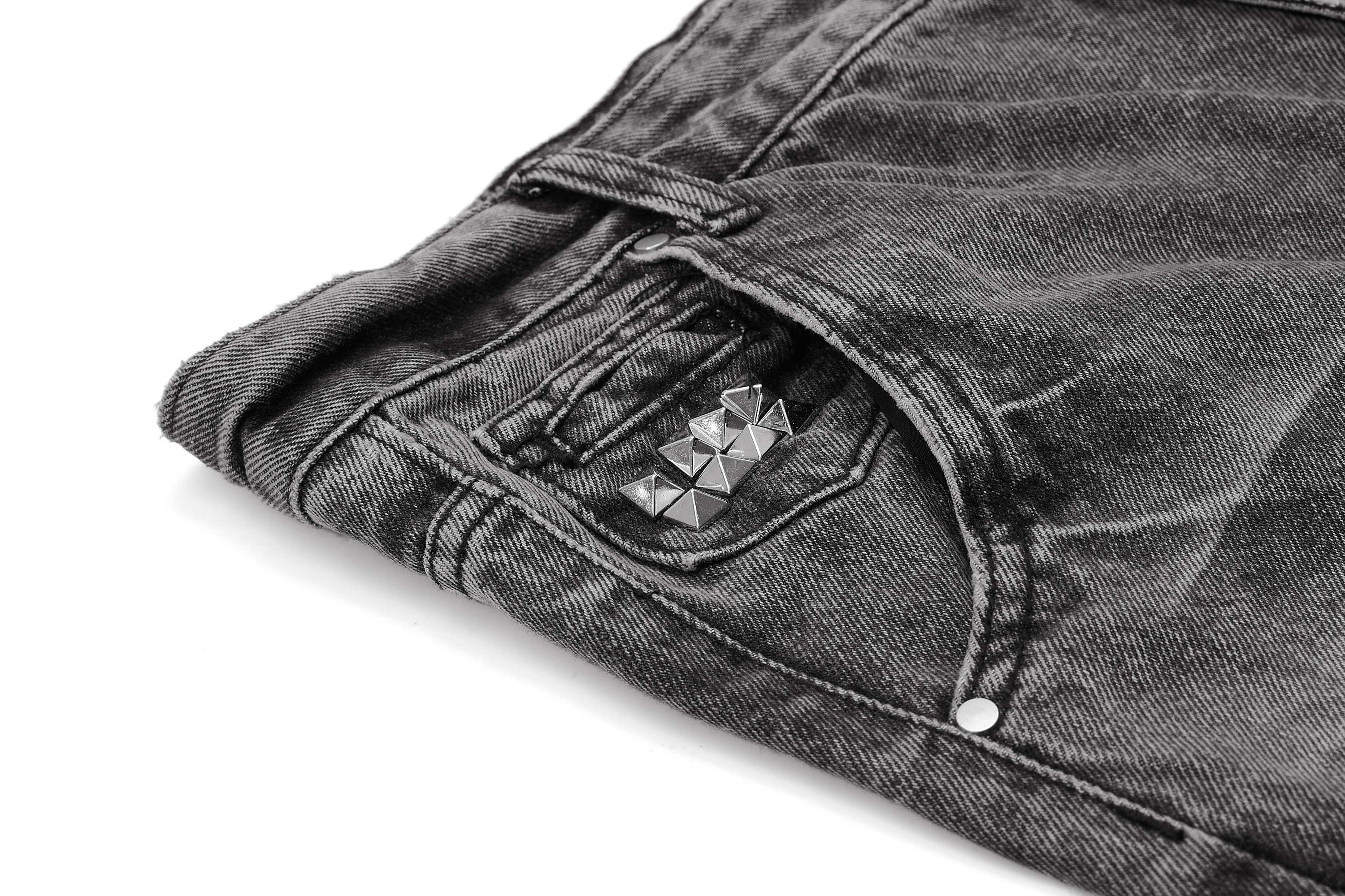 Distressed Studded Stacked Denim Pants | Streetwear Jeans