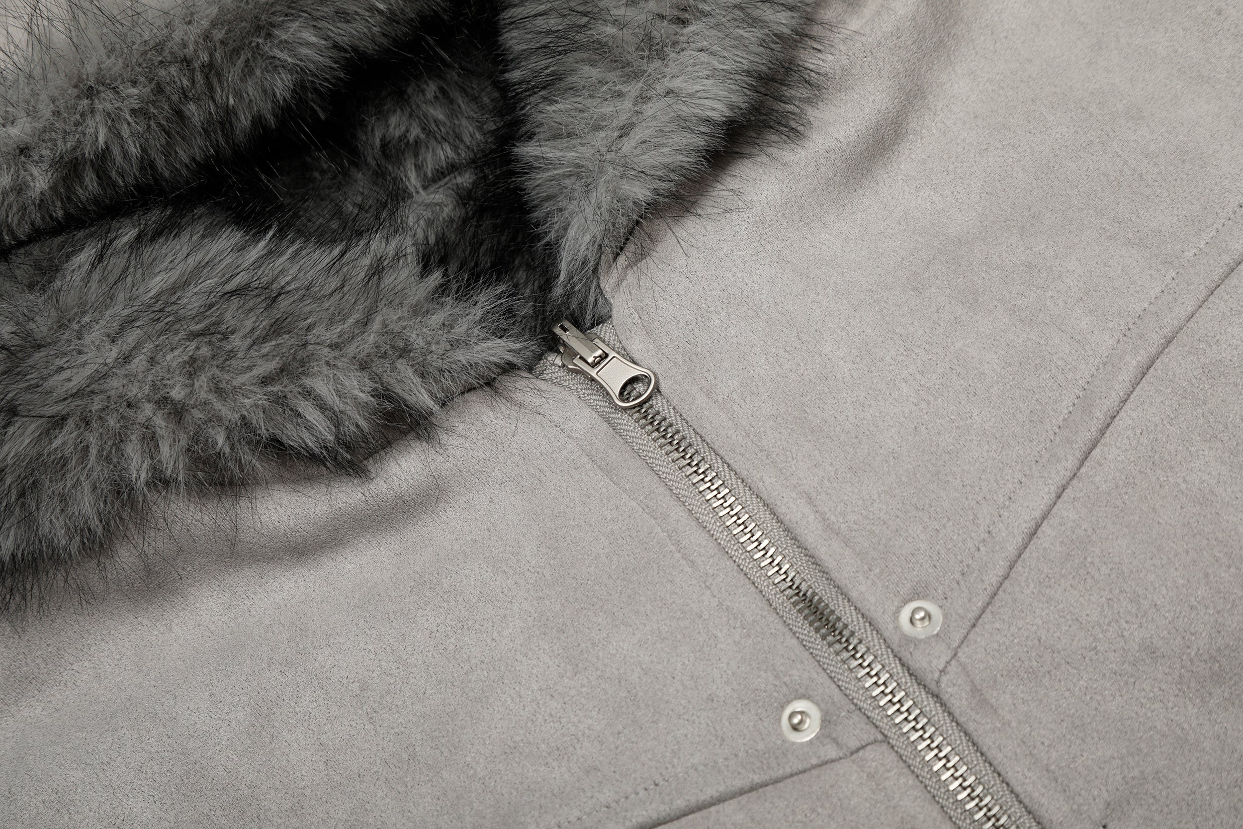 Reversible Faux Fur & Suede Hooded Bomber Jacket