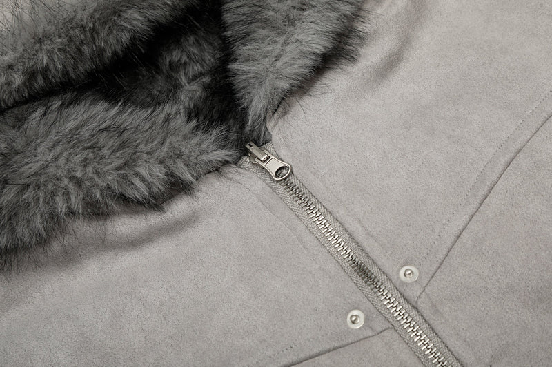 Reversible Faux Fur & Suede Hooded Bomber Jacket