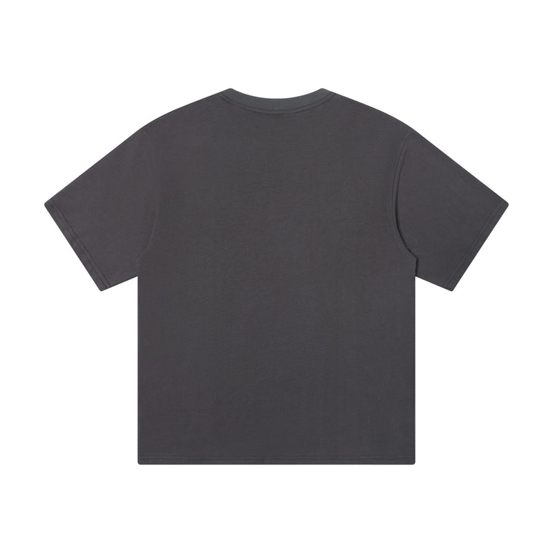 Dark charcoal oversized T-shirt with a relaxed fit and minimal back view on a white background
