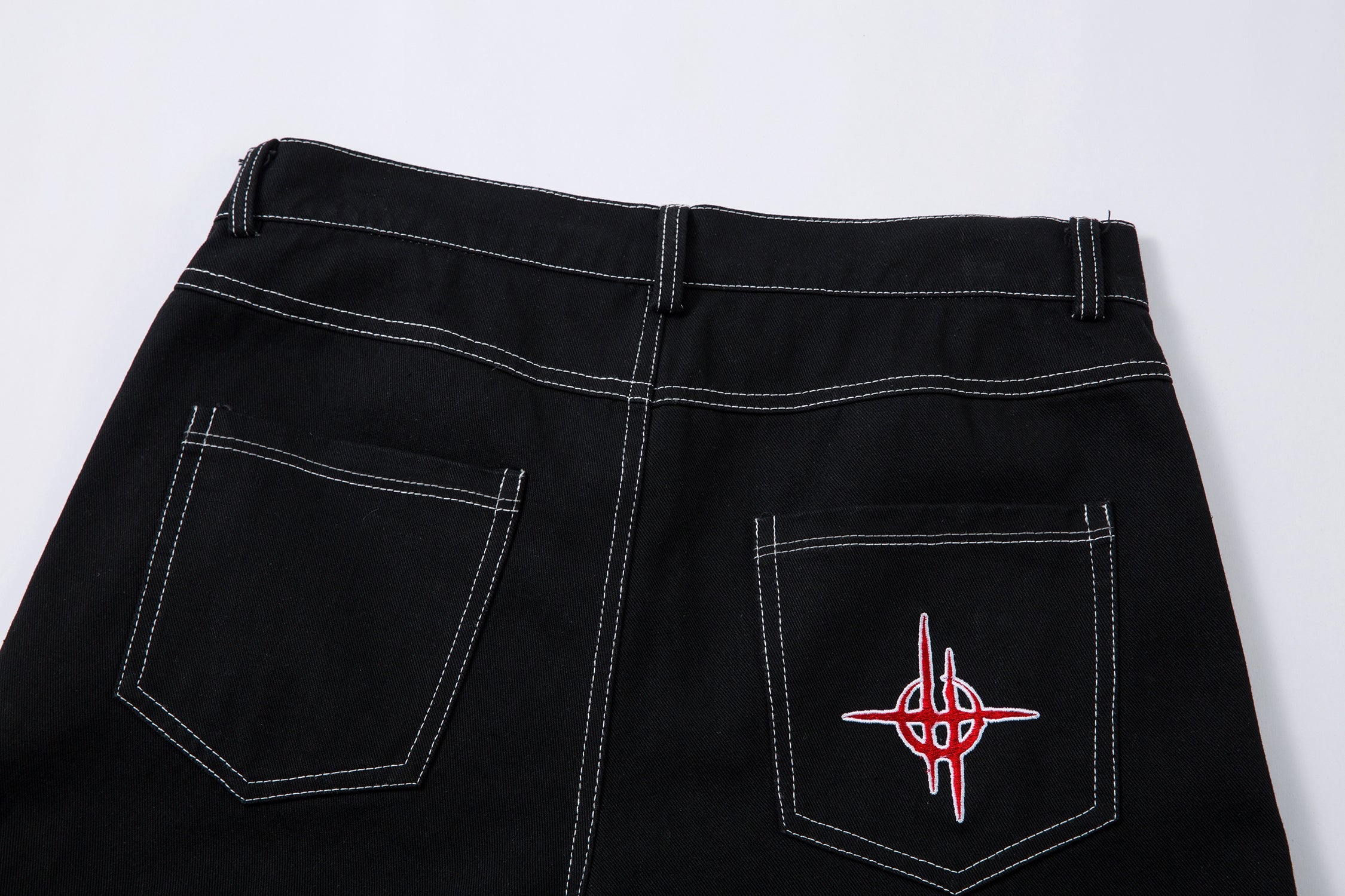 Flame Graphic Wide-Leg Black Denim Jeans | Streetwear