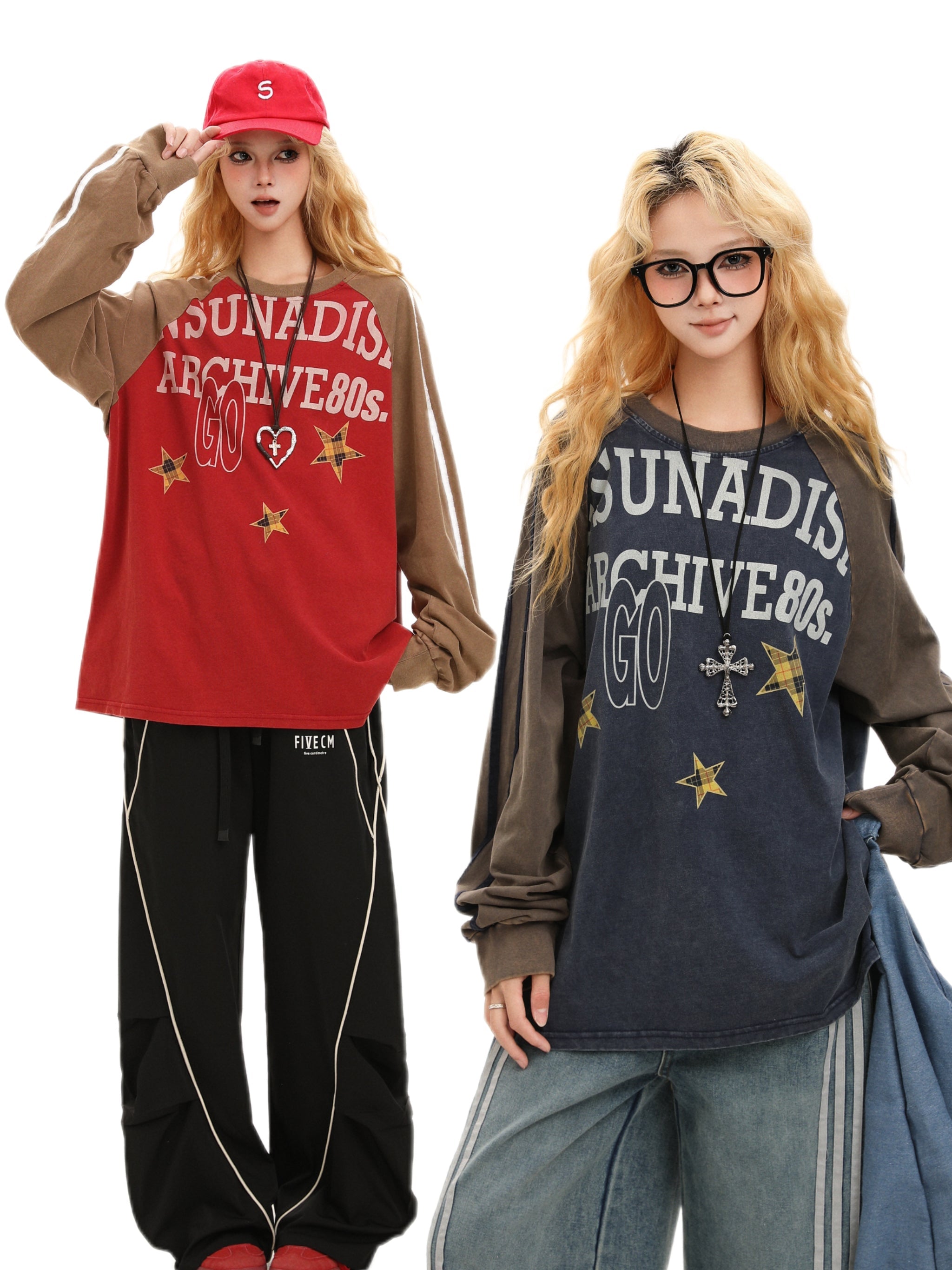 Retro Archive Raglan Long Sleeve Tee | Vintage Star Print