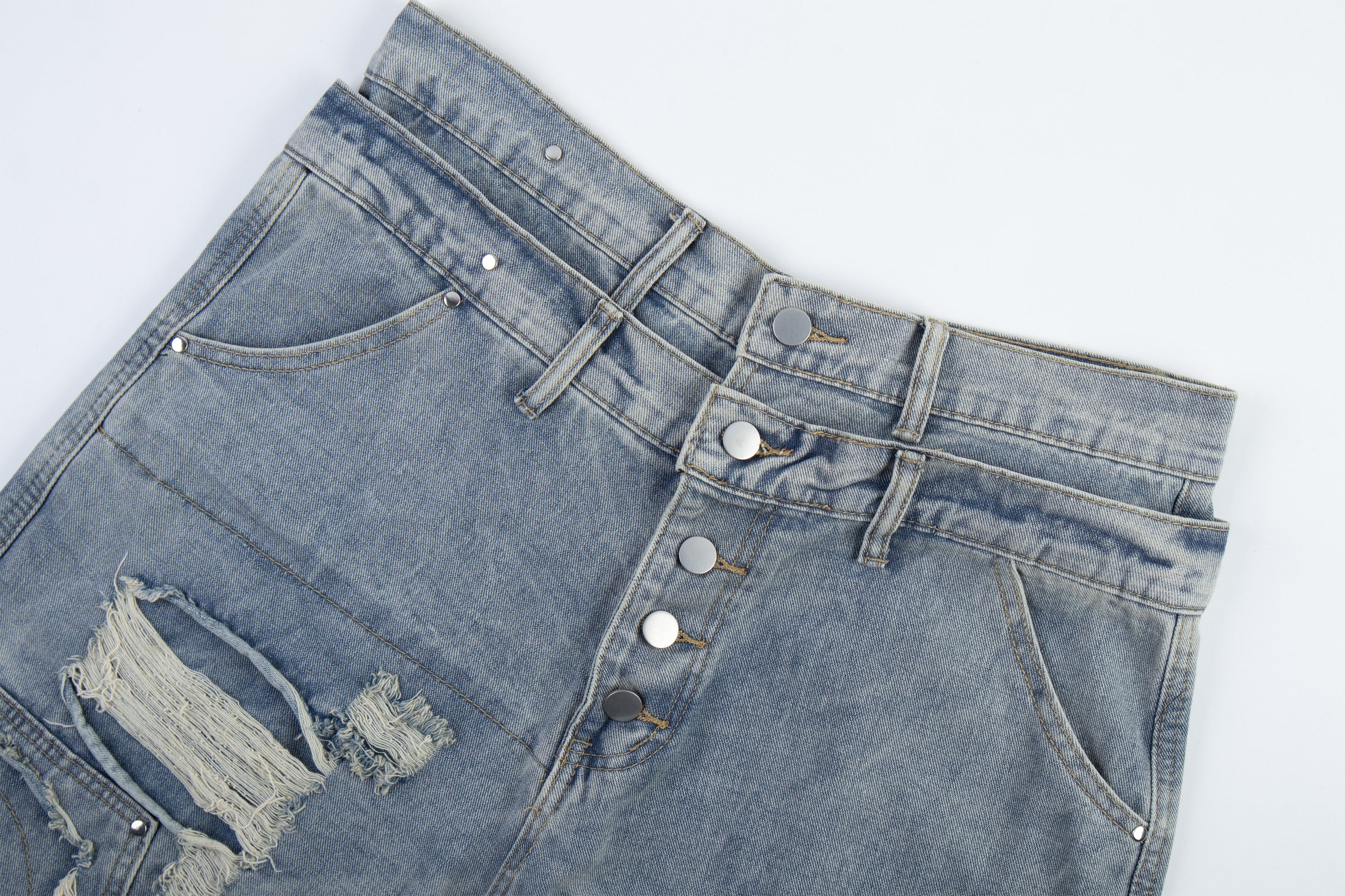 Omirad Distressed Panel Denim Pants | Streetwear Jeans