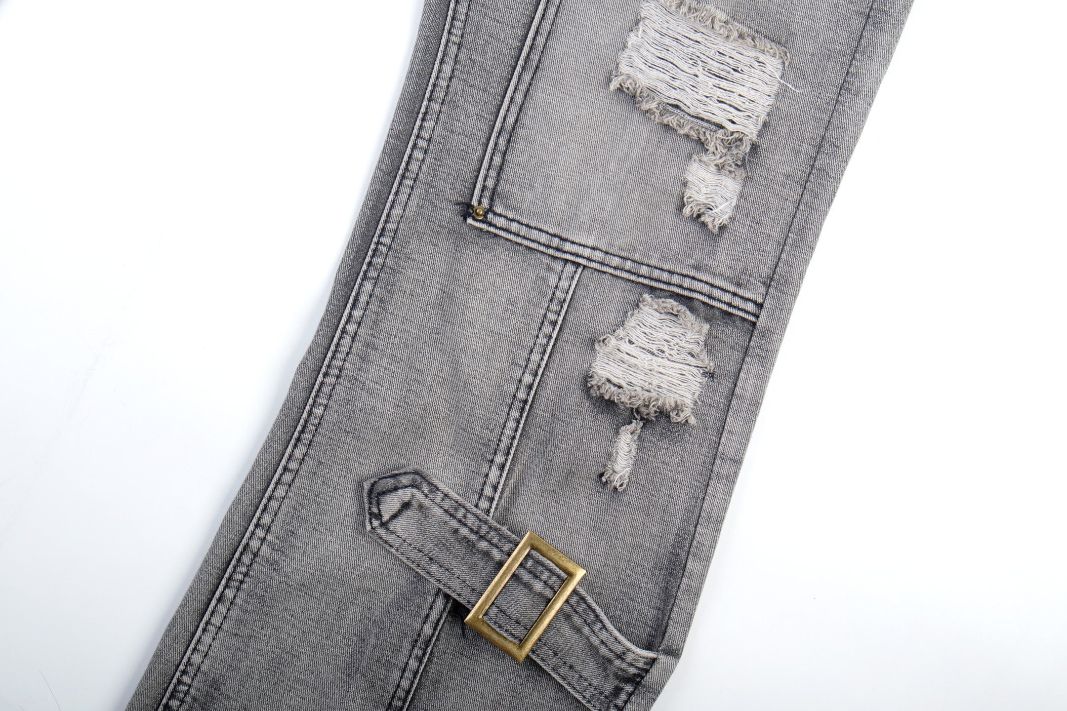 Omirad Distressed Flare Jeans | Y2K Grey Wash Denim