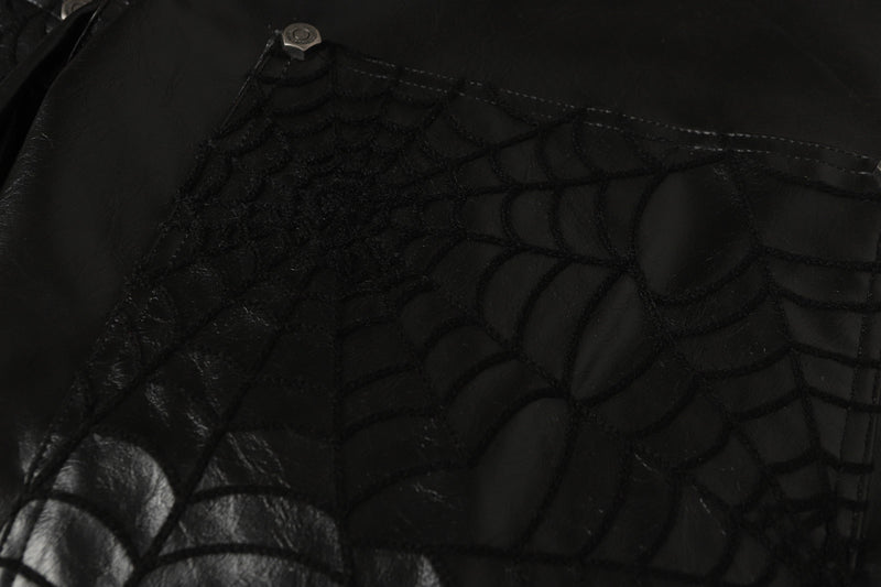 Spider-Web Embossed Faux Leather Wide-Leg Pants | Omirad