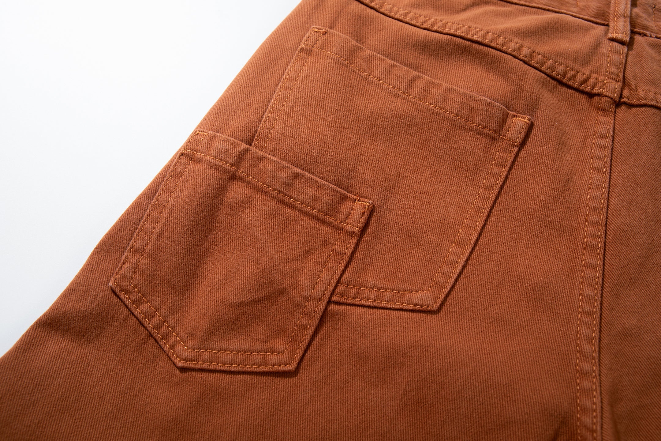 Curved-Panel Wide-Leg Jeans | Rust Brown Cotton Twill
