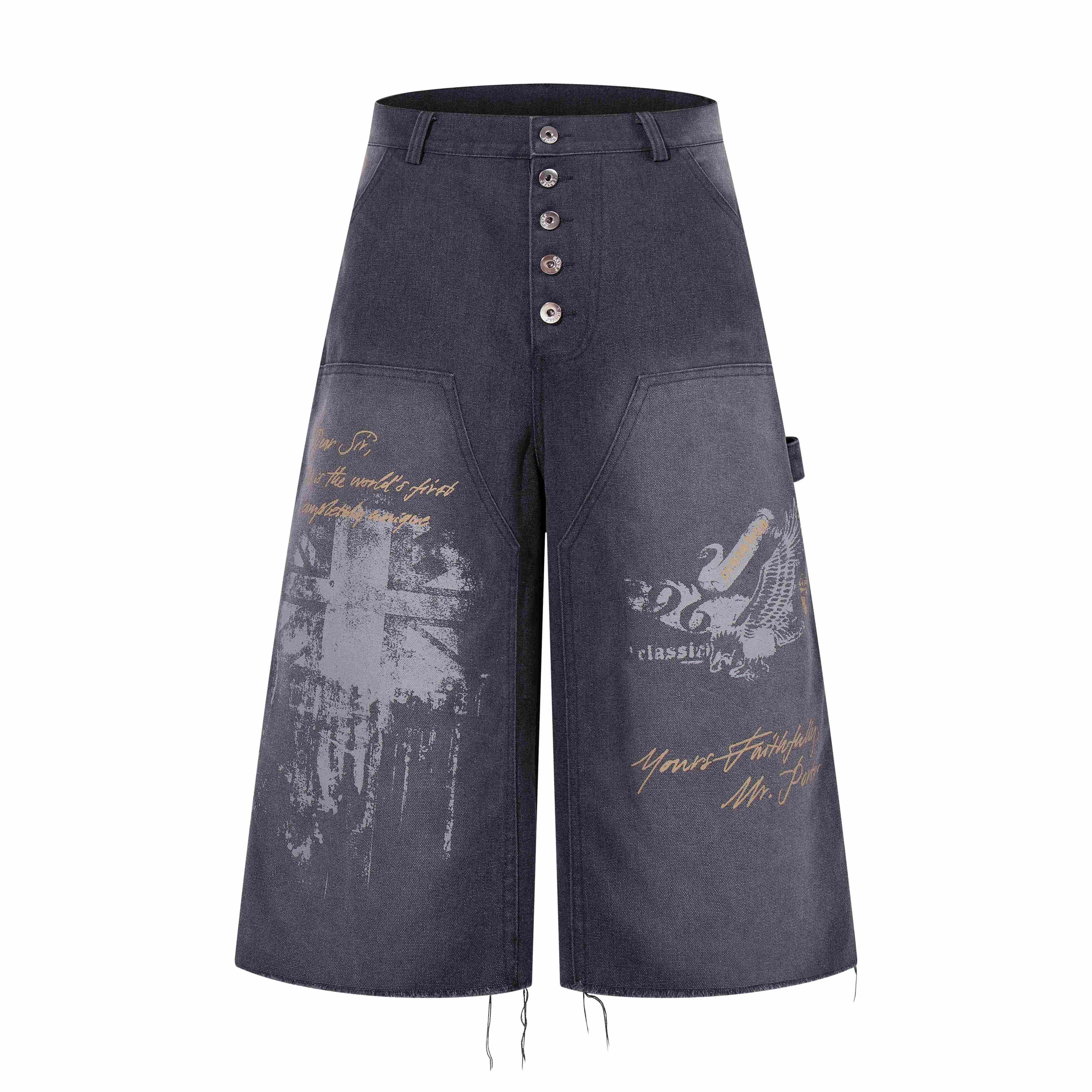 Vintage Graphic Denim Shorts | Wide-Leg Streetwear