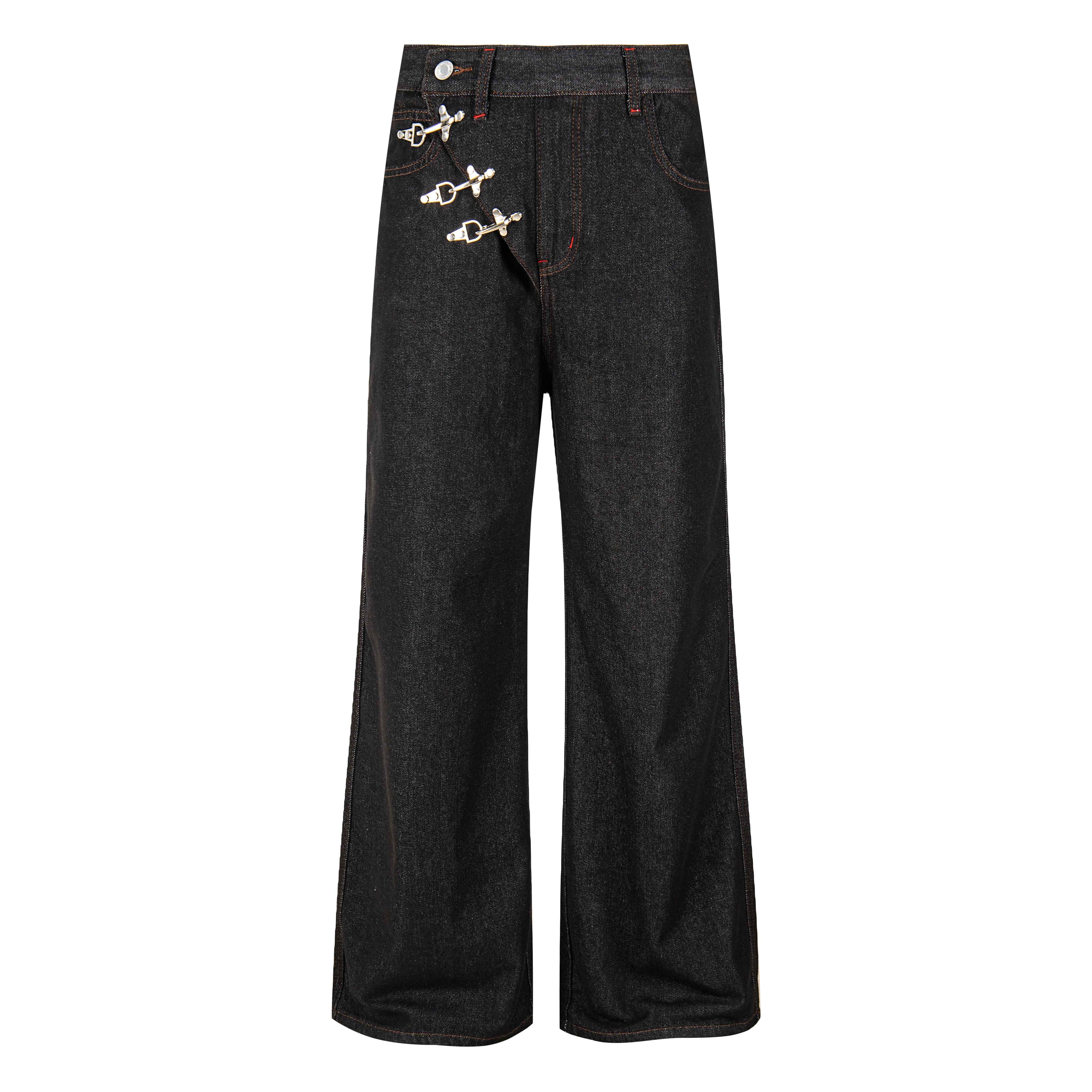 Omirad Hook Closure Wide-Leg Denim Pants | Dark Wash