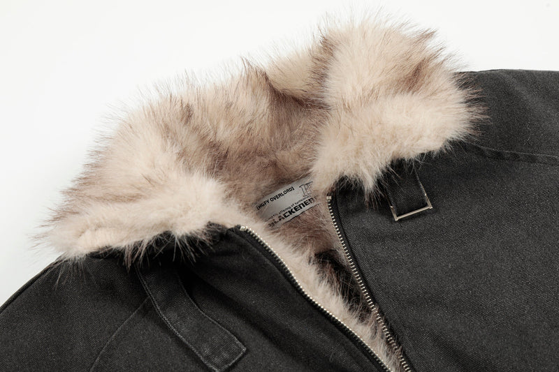 Fleece-Lined Utility Bomber Jacket | Faux-Fur Collar