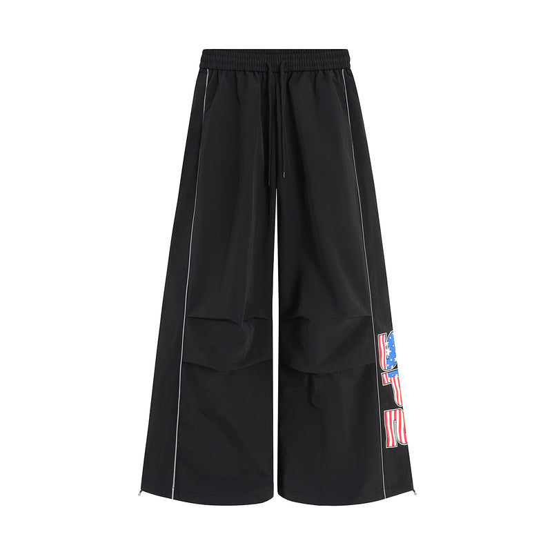 Omirad Flag Print Wide-Leg Nylon Pants | Streetwear Baggy Fit