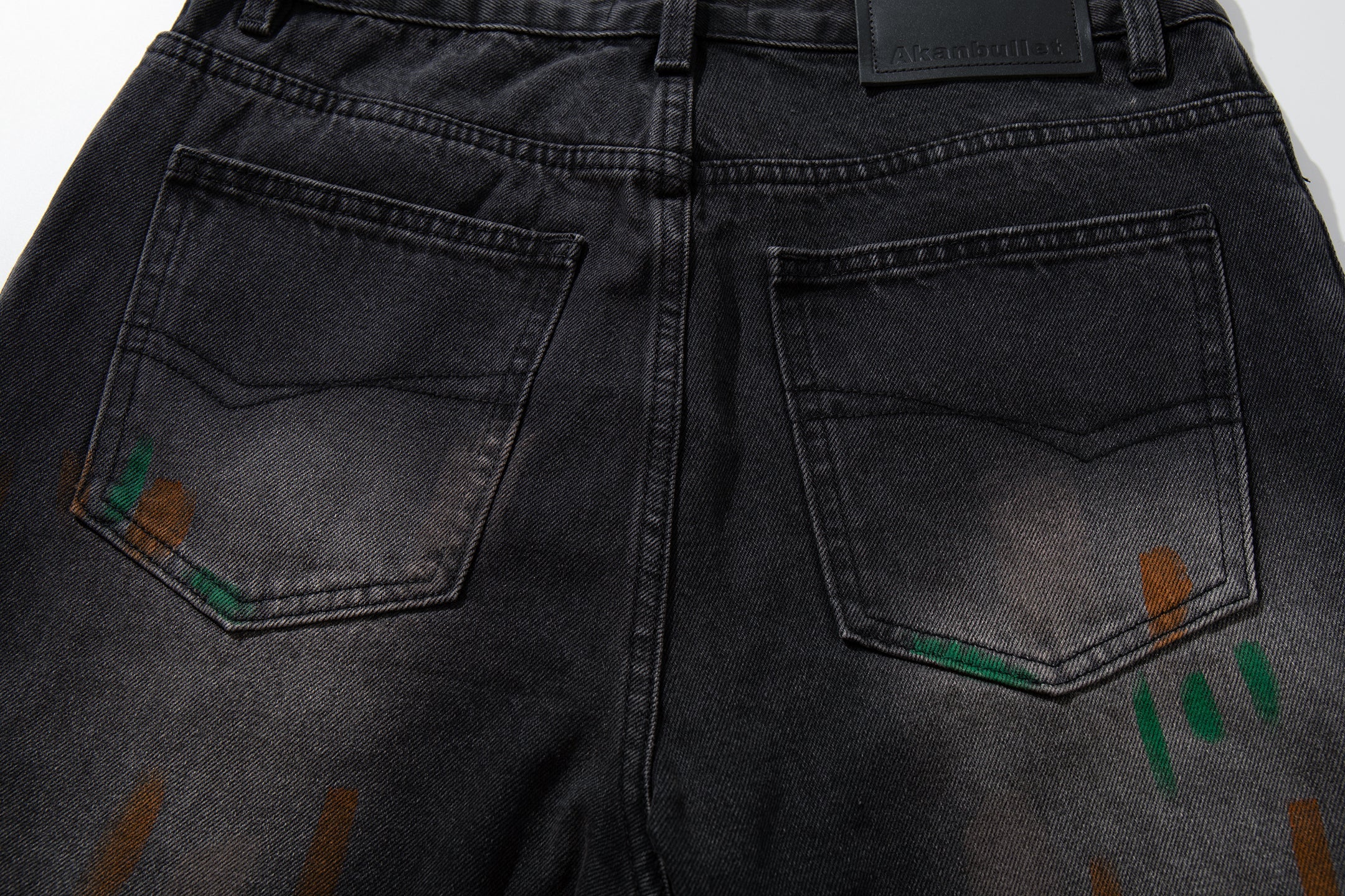 Omirad Painted Distressed Wide-Leg Jeans | Washed Black Denim