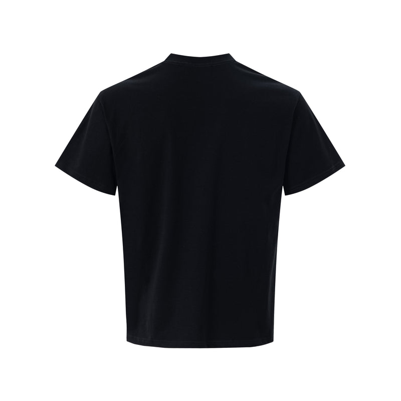 Black retro graphic tee with a clean back view, short sleeves, and a vintage streetwear silhouette