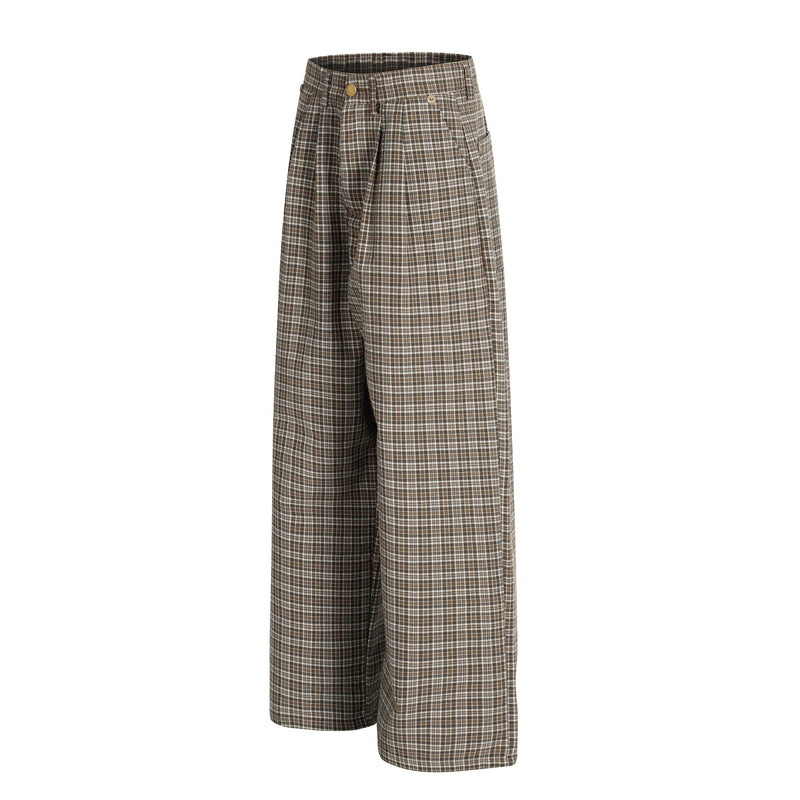 Omirad Vintage Plaid Wide-Leg Pants | 100% Cotton Trousers