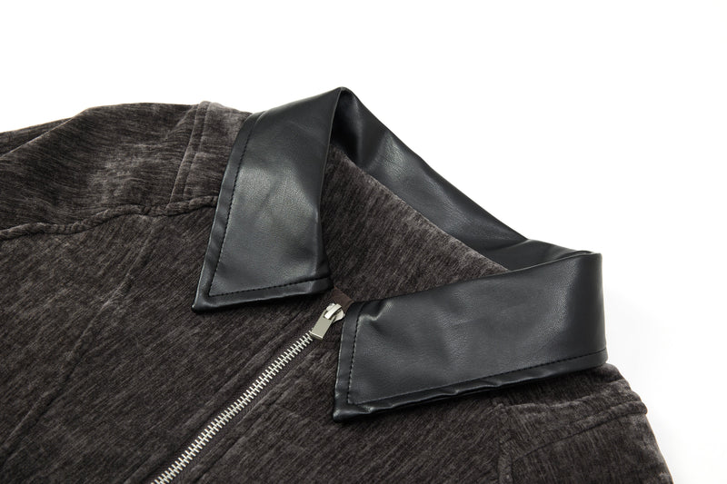 Omirad Chenille Bomber Jacket with Faux-Leather Collar