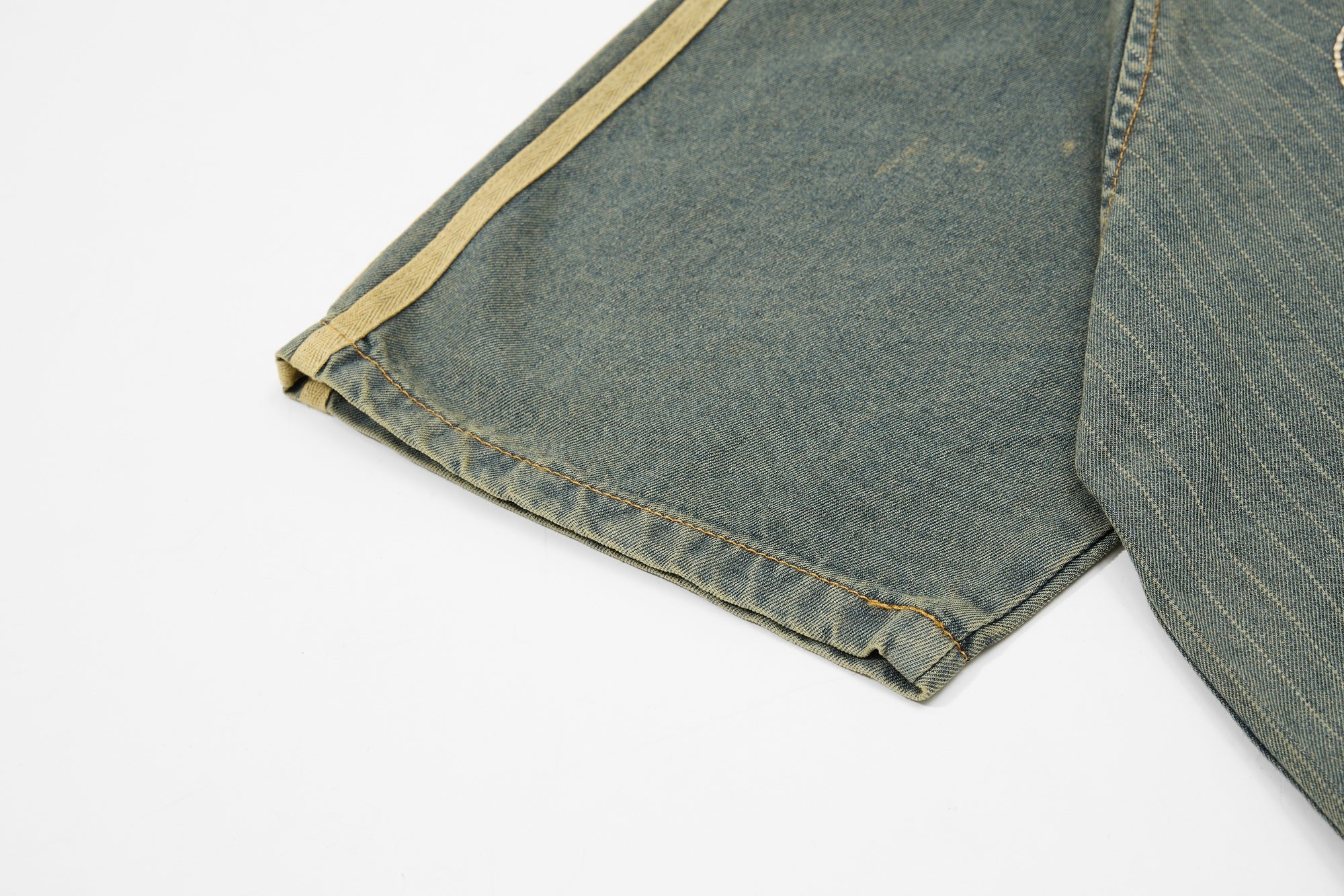 Vintage Pinstripe Denim Sport Tee | Embroidered Streetwear