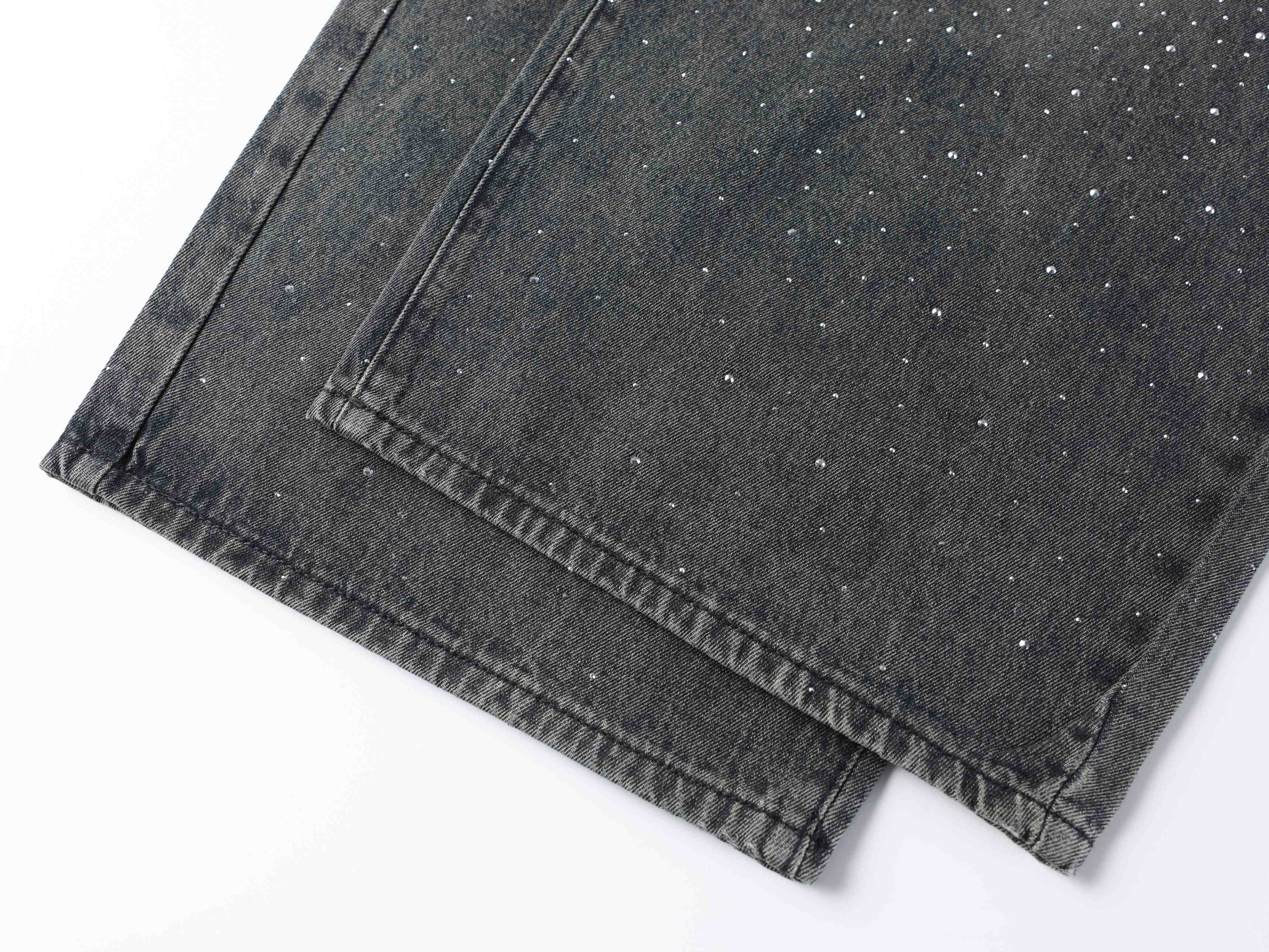Starfade Wide-Leg Denim Pants | Rhinestone Streetwear Jeans