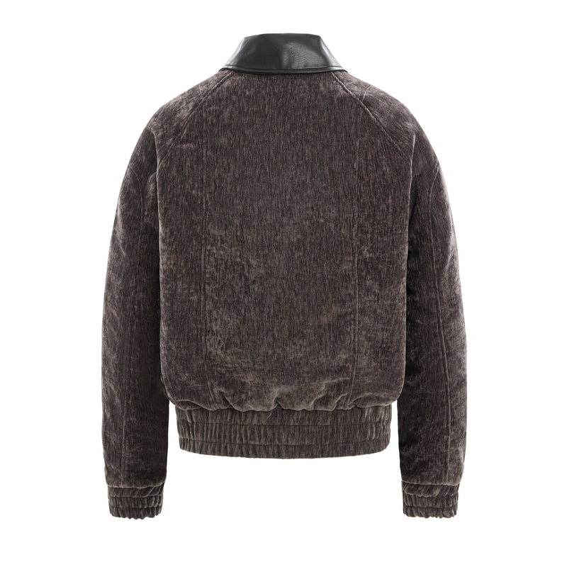 Omirad Chenille Bomber Jacket with Faux-Leather Collar