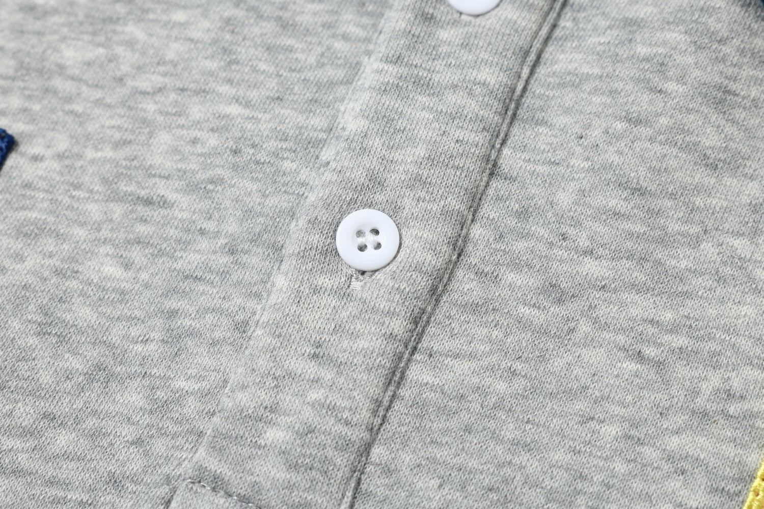Patchwork Polo Sweatshirt with Contrast Denim Collar