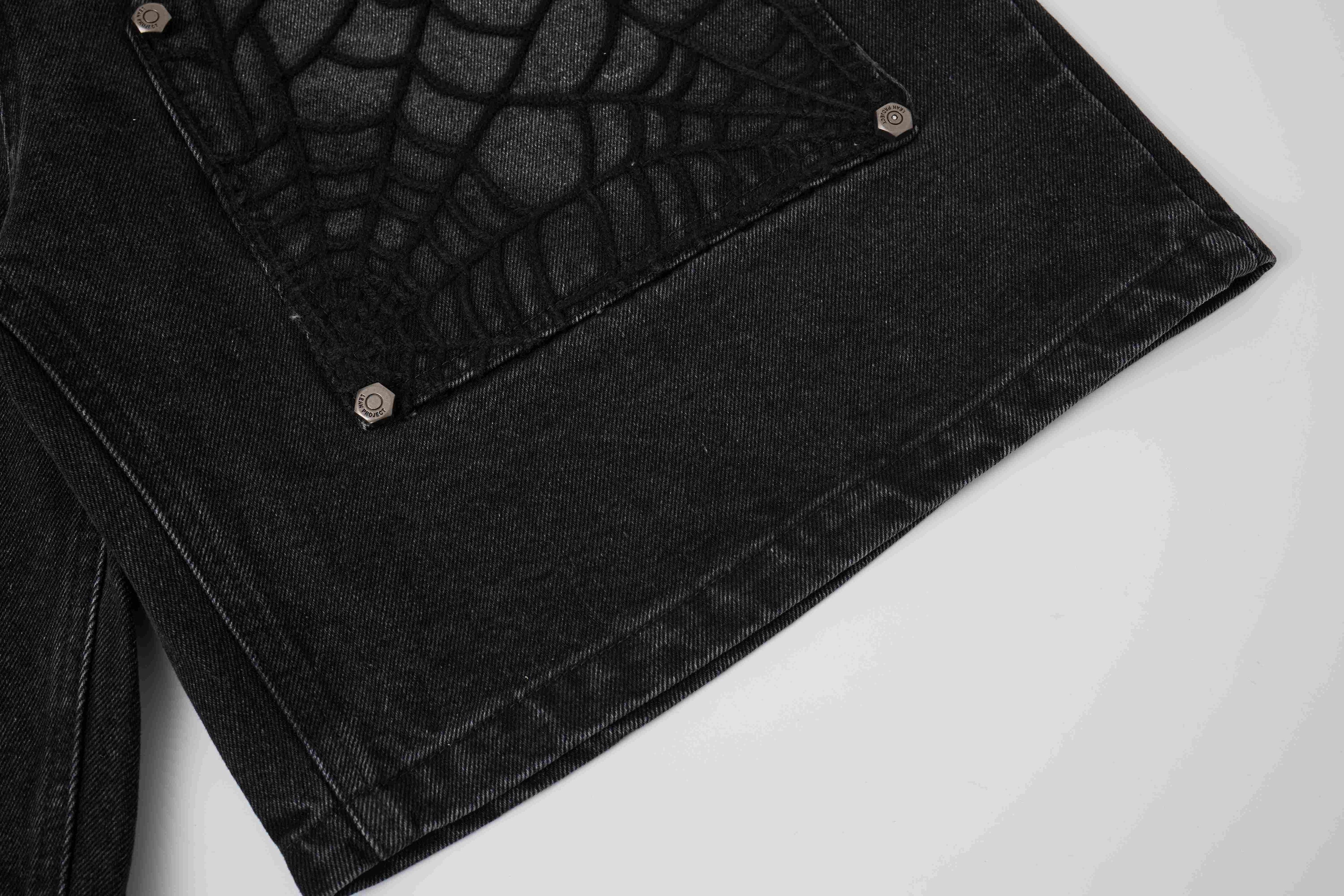 Spiderweb Panel Strap Denim Shorts | Washed Black Streetwear