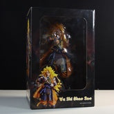 The Seakoff Goku Samurai Collectible Figure from Dragon Ball Z, 30cm tall in a sword pose with vibrant yellow hair and detailed samurai outfit, is visible through a clear plastic window. The box includes an illustration and "Va She Chao Sou" text. Made in China.