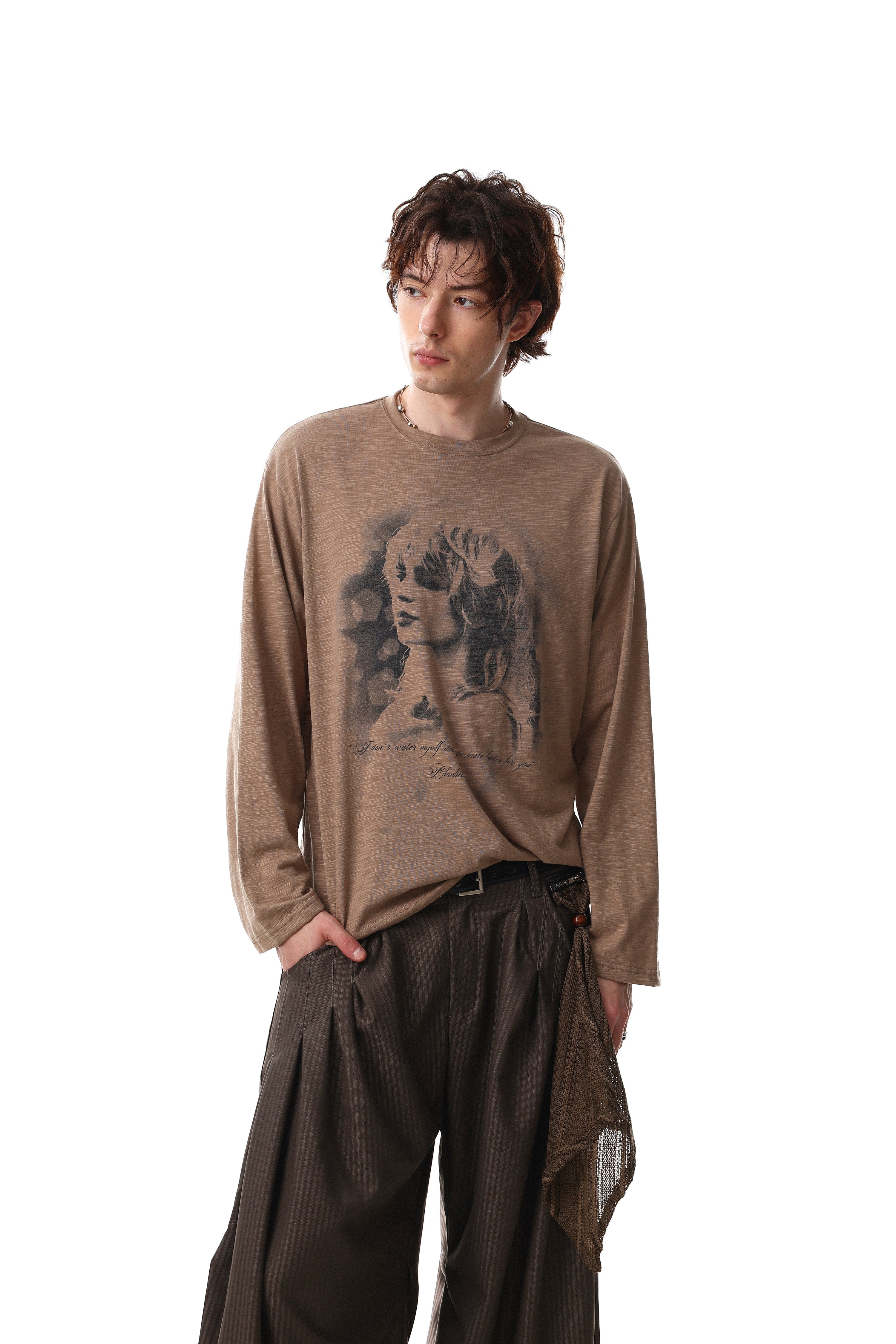 Vintage Portrait Graphic Long Sleeve Tee | Washed Print