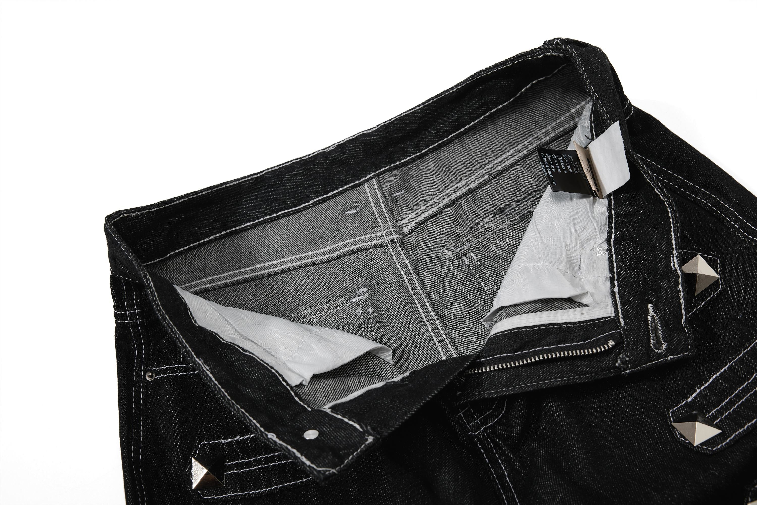Studded Strap Wide-Leg Denim Pants | Punk Streetwear Jeans