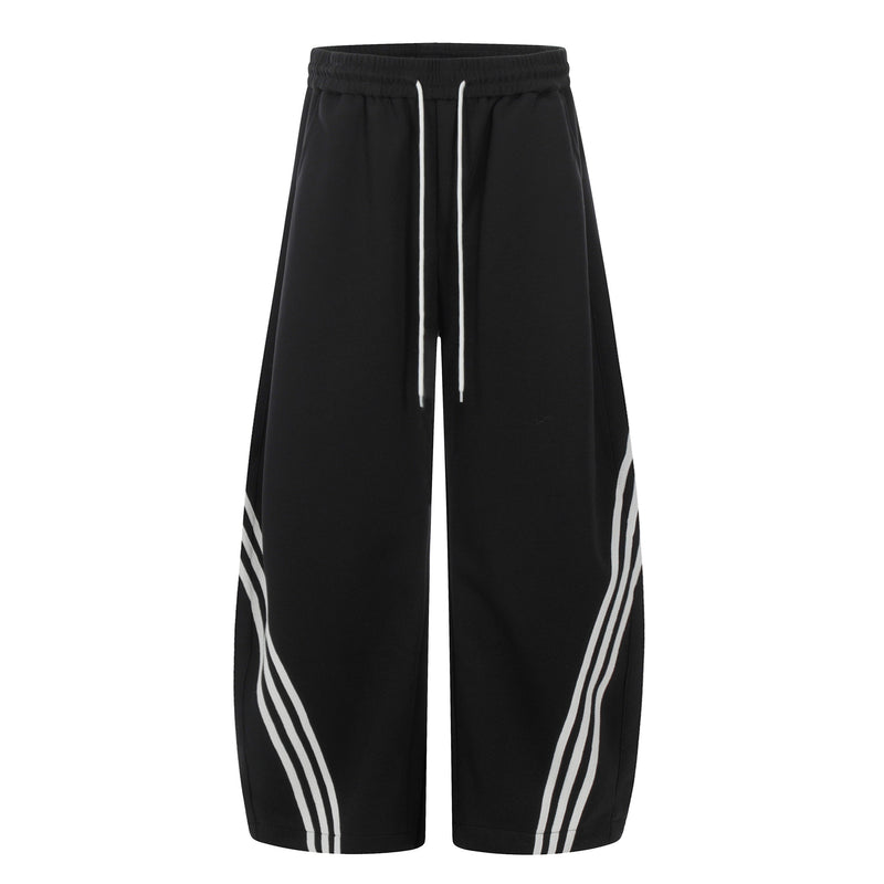 Curved Stripe Wide-Leg Sweatpants | Streetwear Track Pants