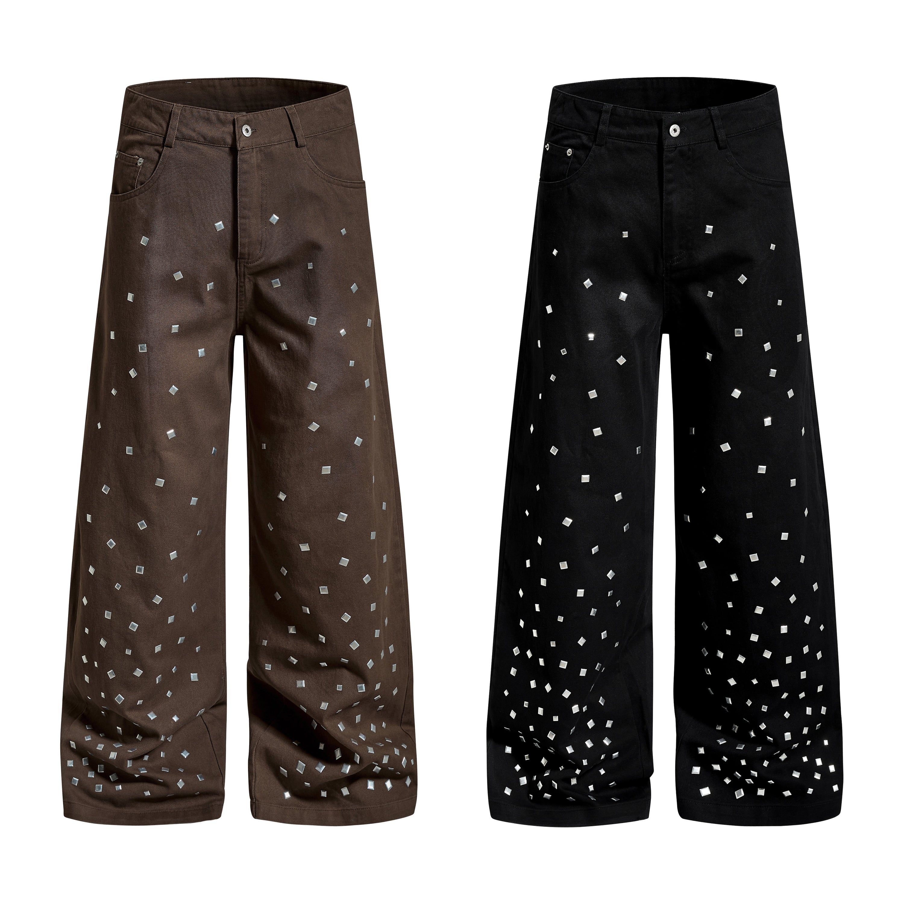 Omirad Silver Stud Wide-Leg Pants | Brown & Black Denim