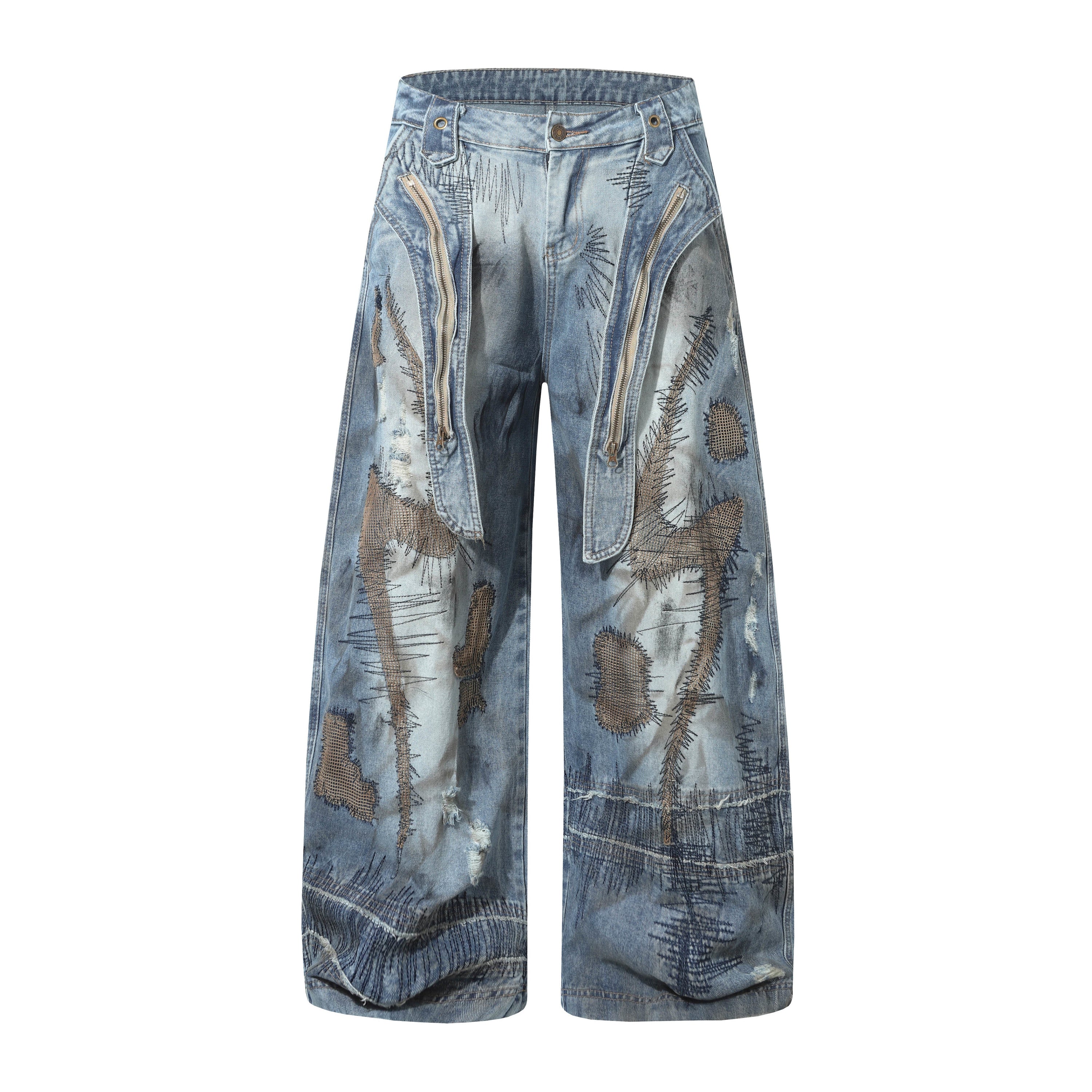 Omirad Distressed Patchwork Wide-Leg Denim Pants | Y2K