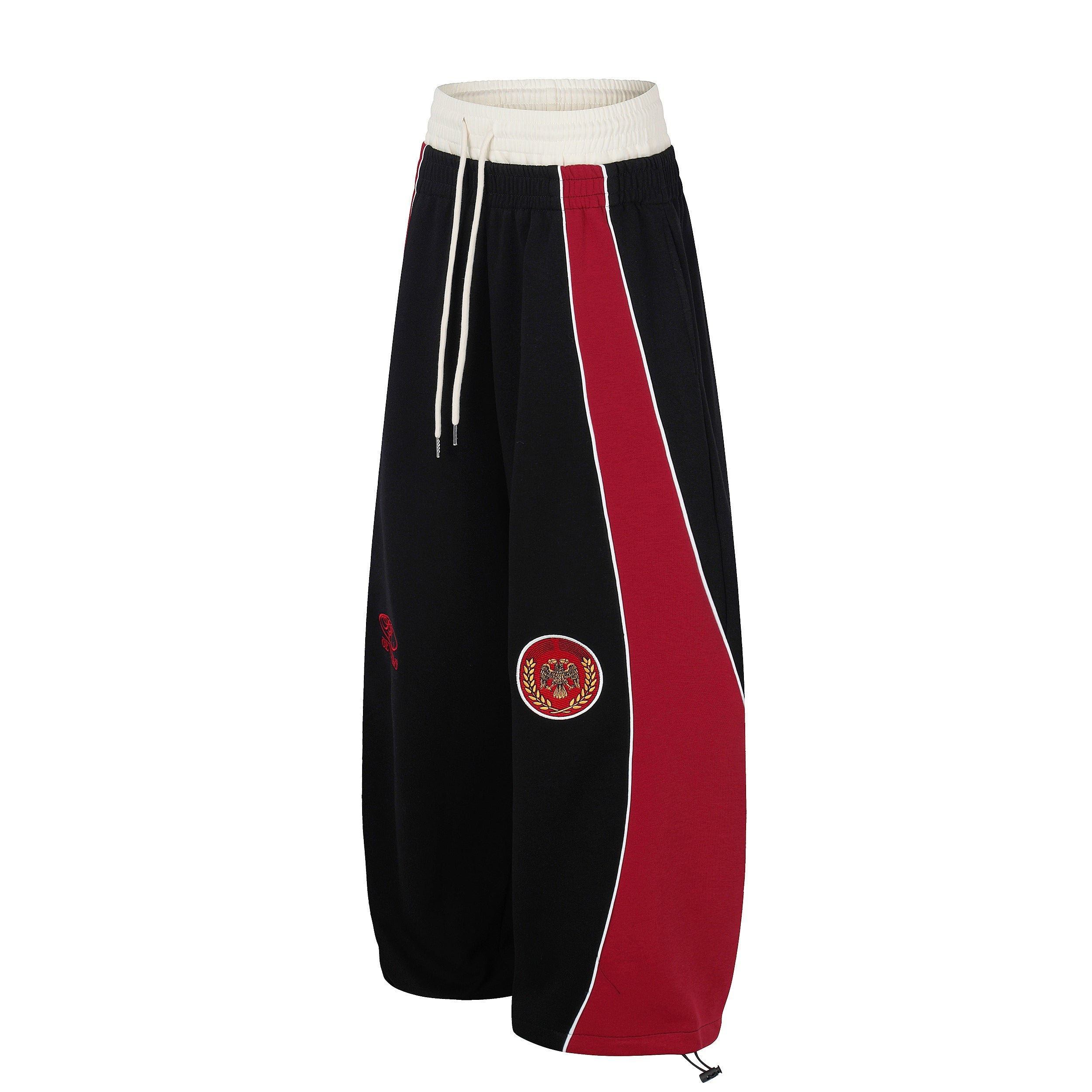 Retro Crest Panel Sweatpants | Oversized Wide Leg Streetwear