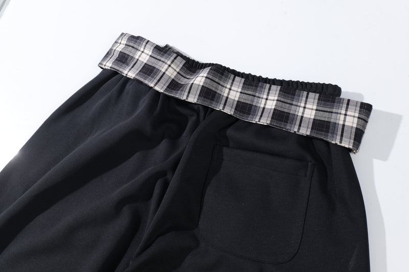 Omirad Plaid-Waist Barrel Track Pants | Bold Script Print