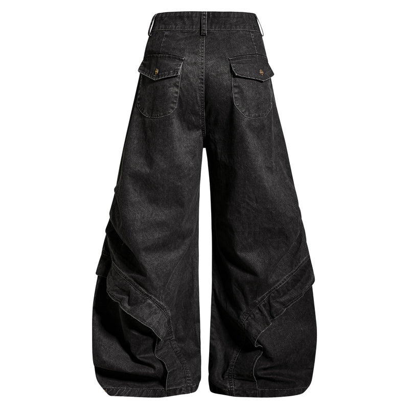 Multi-Zip Panel Cargo Denim Pants | Wide-Leg Streetwear